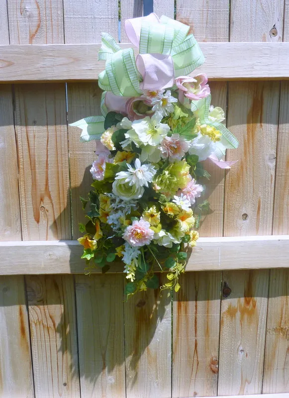 Spring door swag in Green, Pink and Yellow