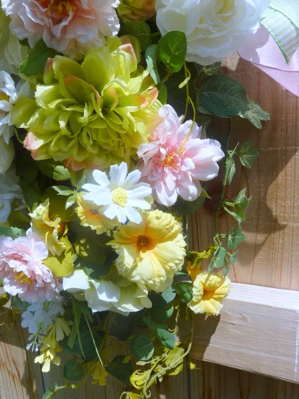 Spring door swag in Green, Pink and Yellow