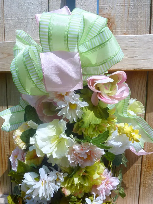 Spring door swag in Green, Pink and Yellow