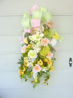 Spring door swag in Green, Pink and Yellow
