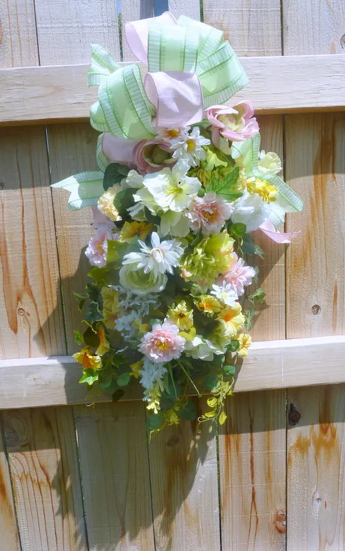 Spring door swag in Green, Pink and Yellow