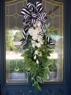 Summer Door Swags, extra long door swags, white teardrop swag