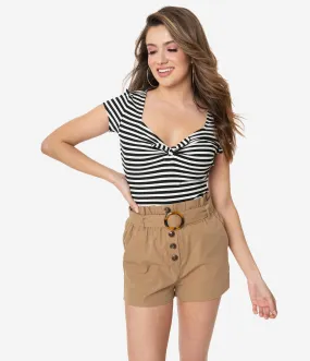 Tan Belted Paper Bag Waist Shorts