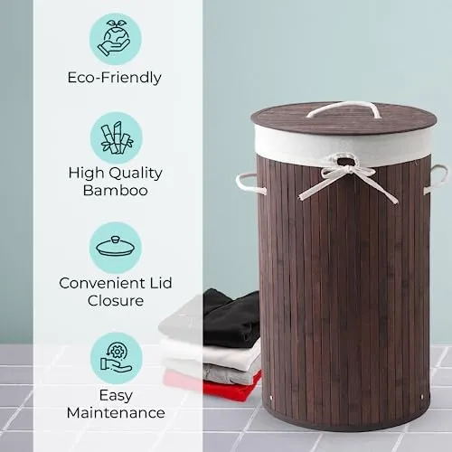 The Better Home Bamboo Laundry Bag 72 Litres With Lid (Pack of 4) | Foldable Laundry Basket For Clothes | Washing Clothes Basket | Clothes Bin - Dark Brown