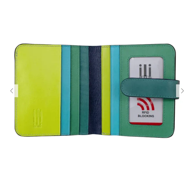 Tide Pools Green Leather Bi-Fold Wallet, Colorful Leather Wallet