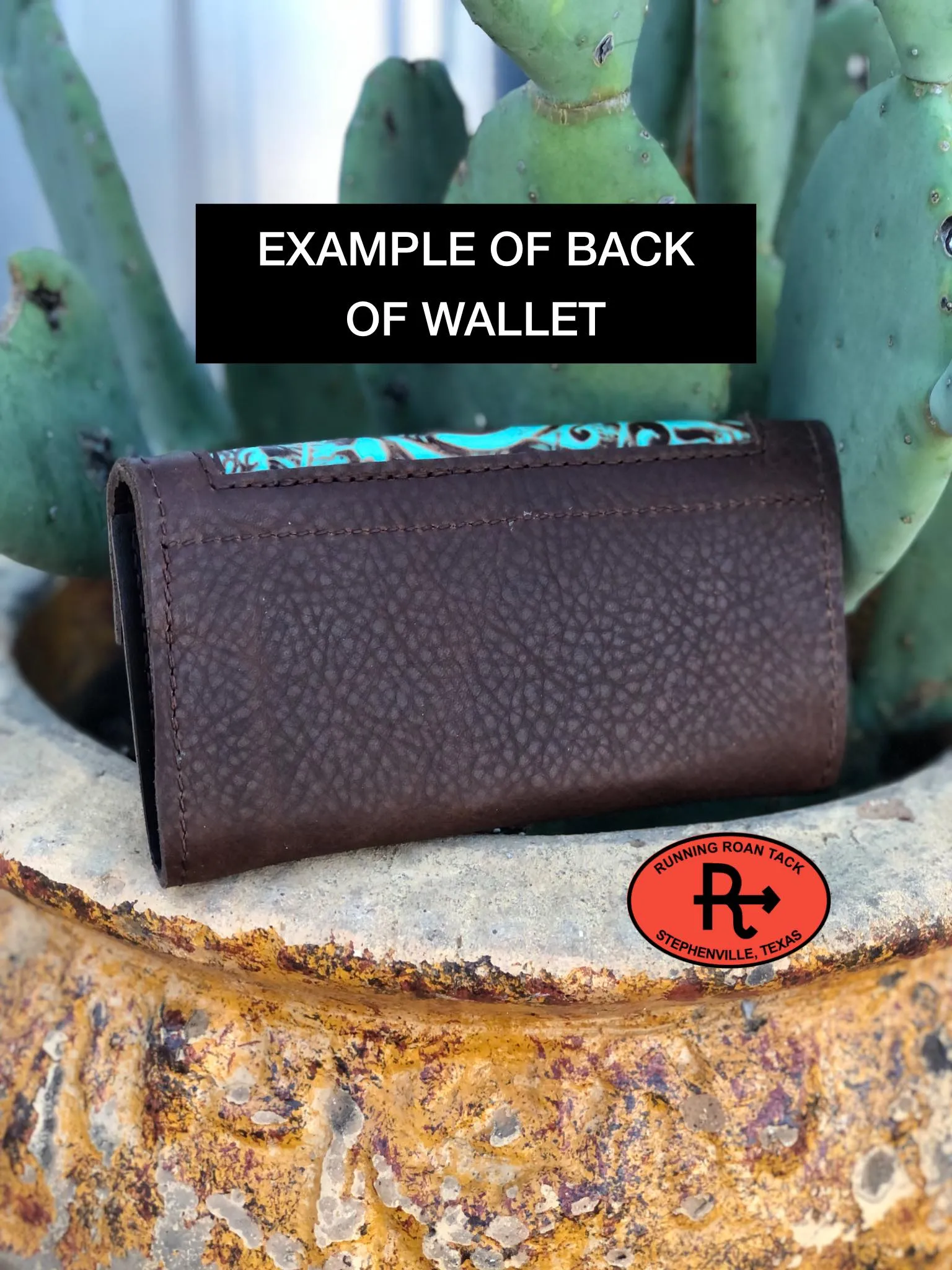 Trifold Wallet with Inlaid Mint Longhorn Leather and Multicolor Dots