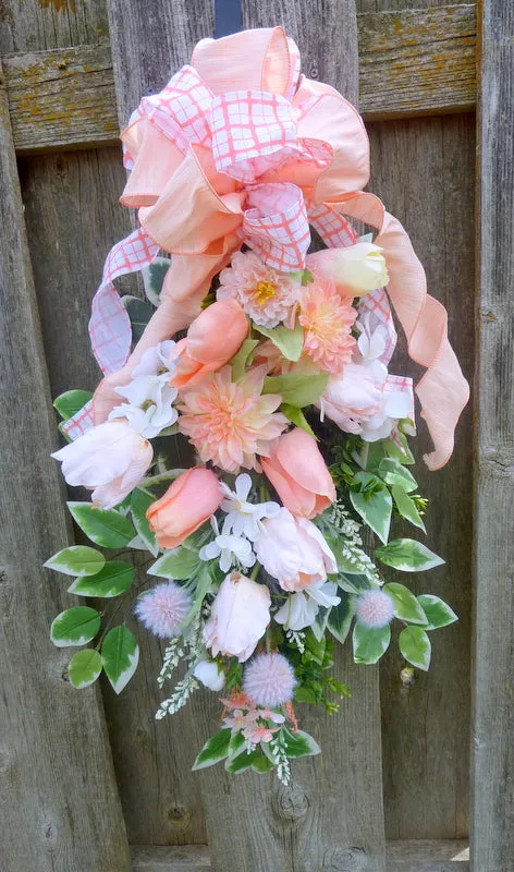 Tulip door swag, peach tulip swag