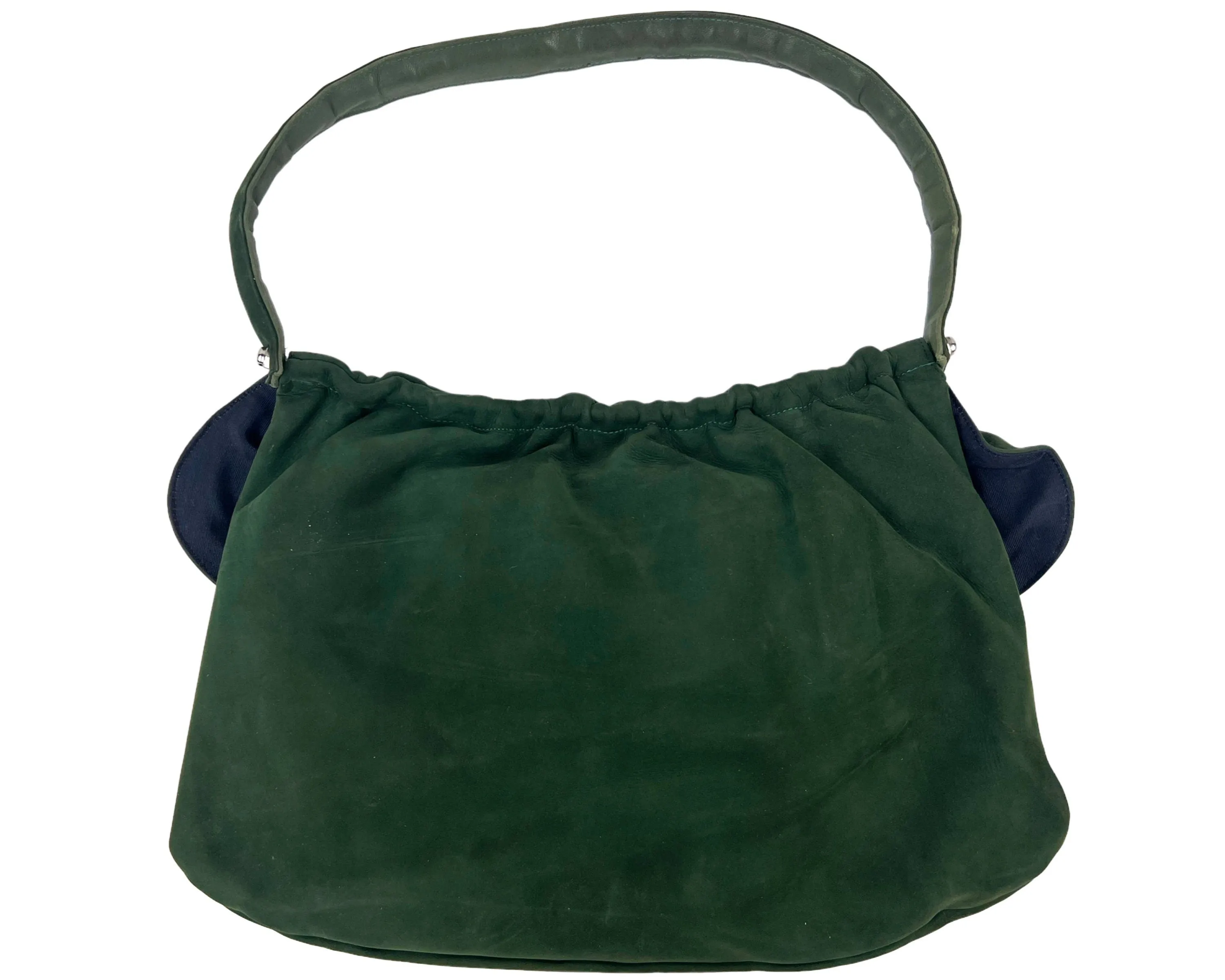 Vintage 1950s Green Suede Leather Handbag Purse