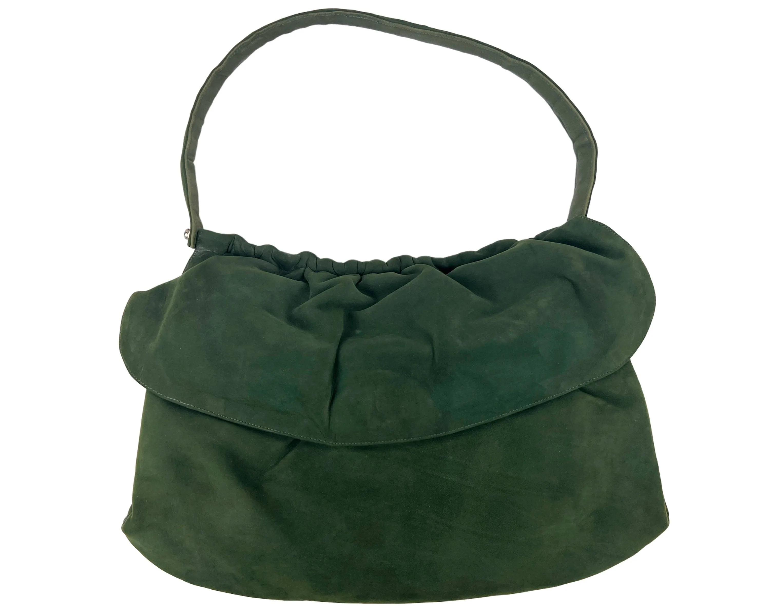 Vintage 1950s Green Suede Leather Handbag Purse