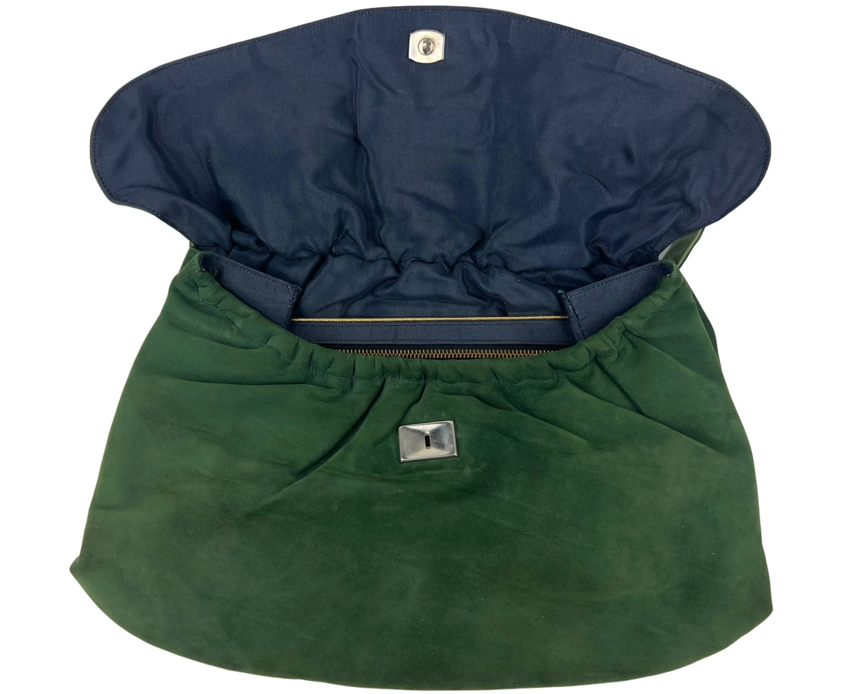 Vintage 1950s Green Suede Leather Handbag Purse