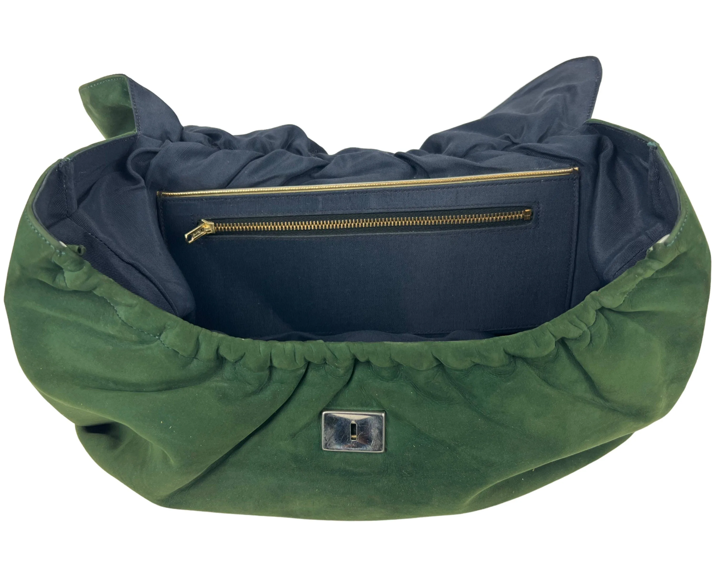 Vintage 1950s Green Suede Leather Handbag Purse