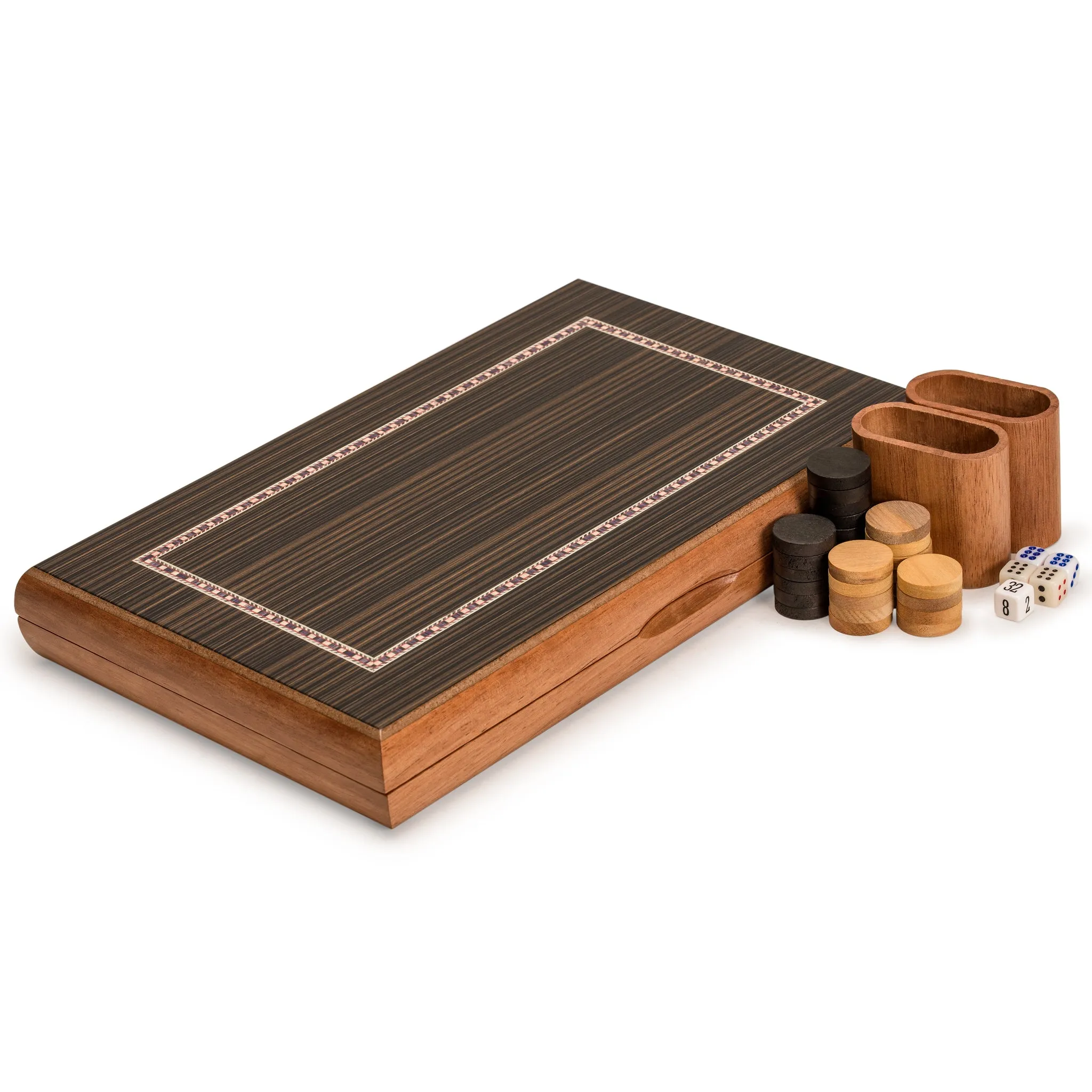Wooden Inlaid Backgammon Game Set, "Dorne" - 13"