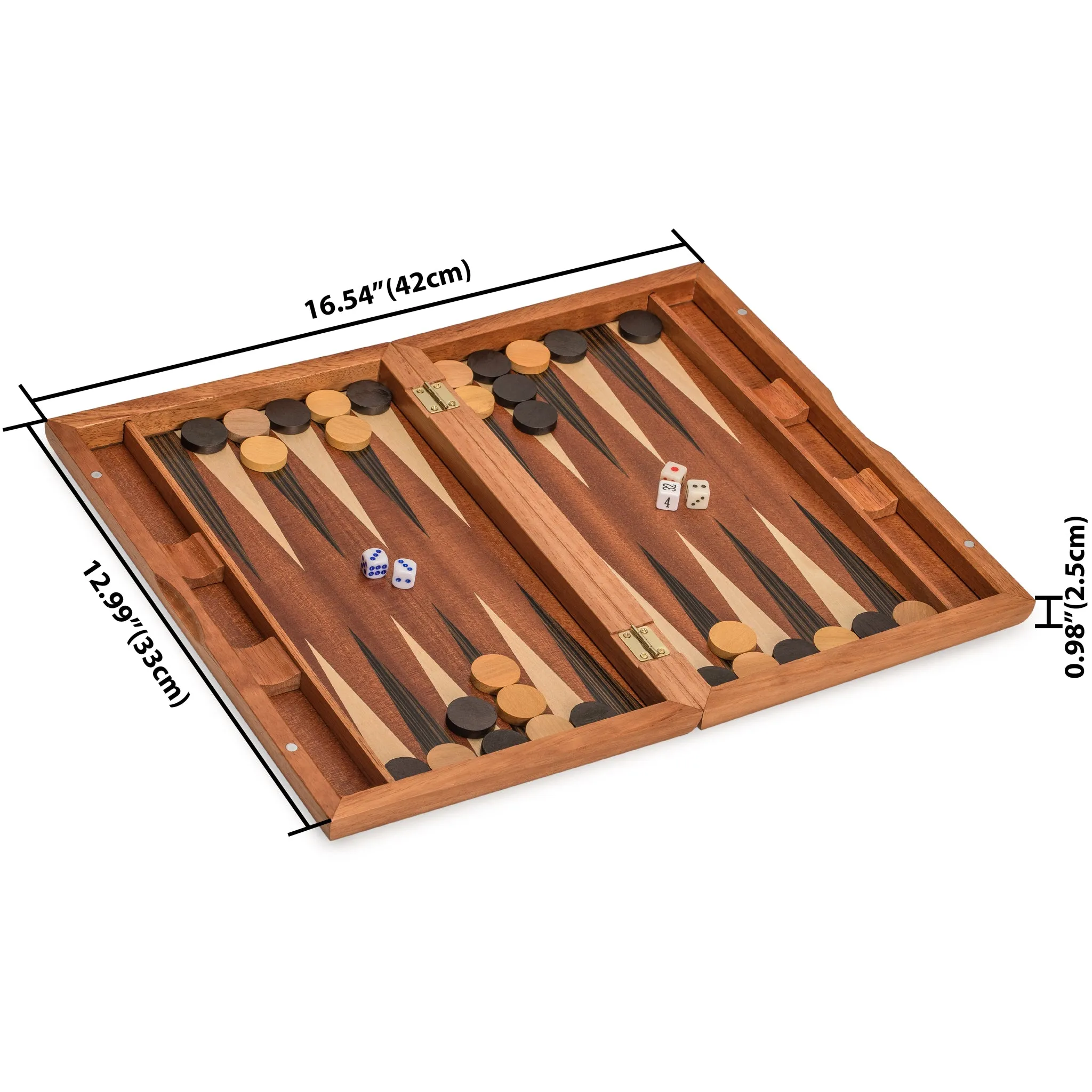 Wooden Inlaid Backgammon Game Set, "Dorne" - 13"