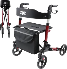 Zip’r Pioneer Rollator Walker with Seat and Storage 300 Lbs Capacity for 4'9"-6'4" Riders Folding ZIP21RED New